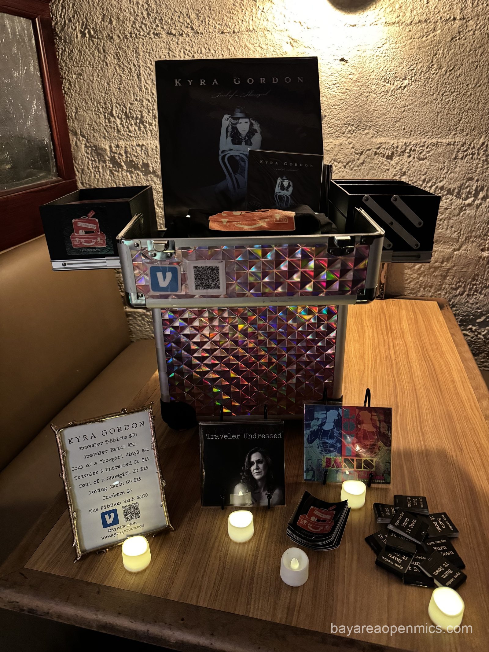 Kyra Gordon's merchandise table at The Big Easy in Petaluma