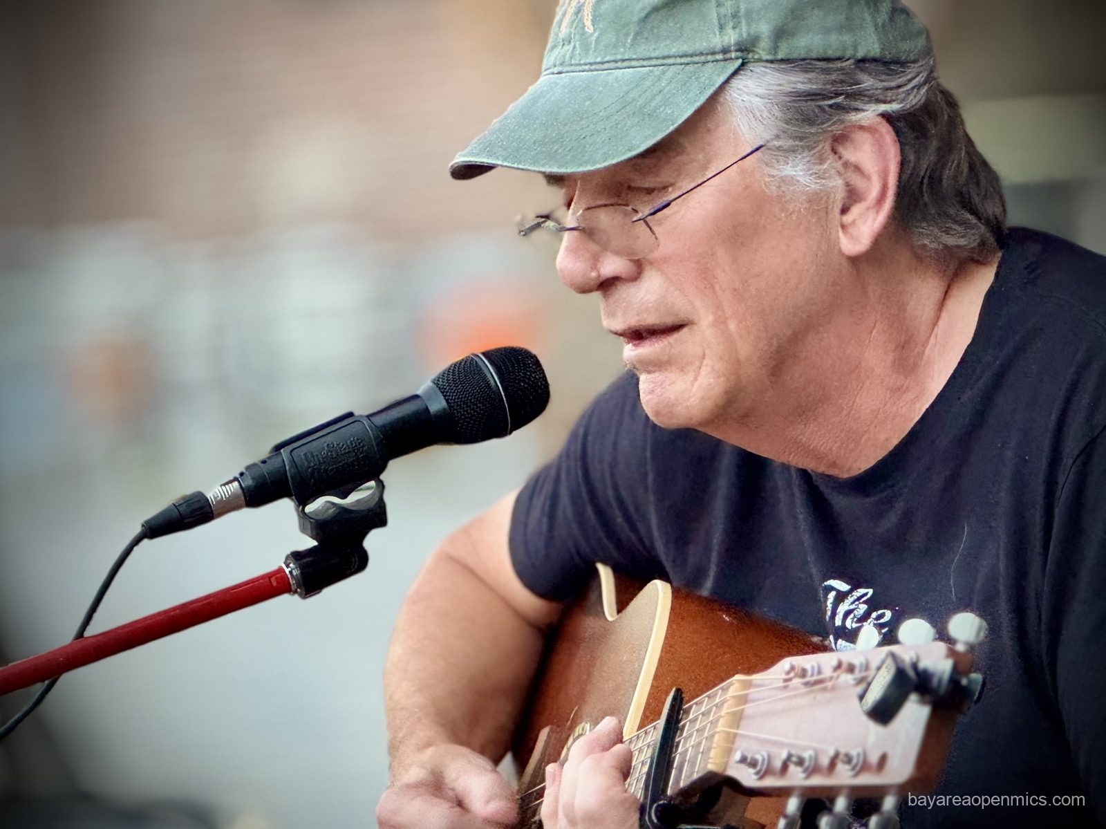 A bespectacled man leans into a microphone