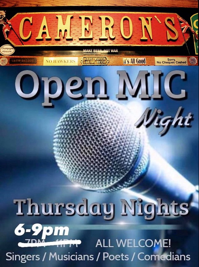 Flyer for Auri's Open Mic at Cameron's