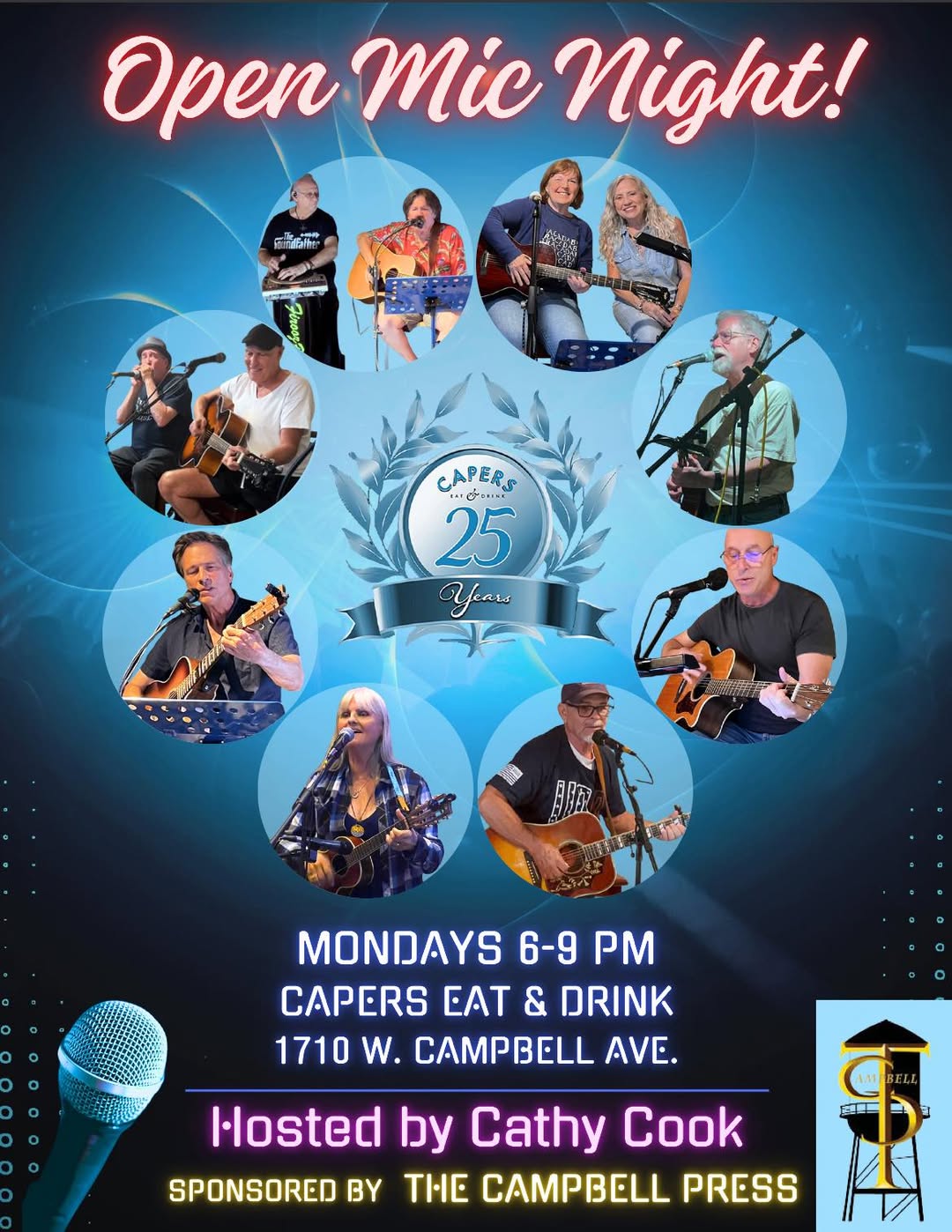 Flyer for Capers Open Mic at Capers