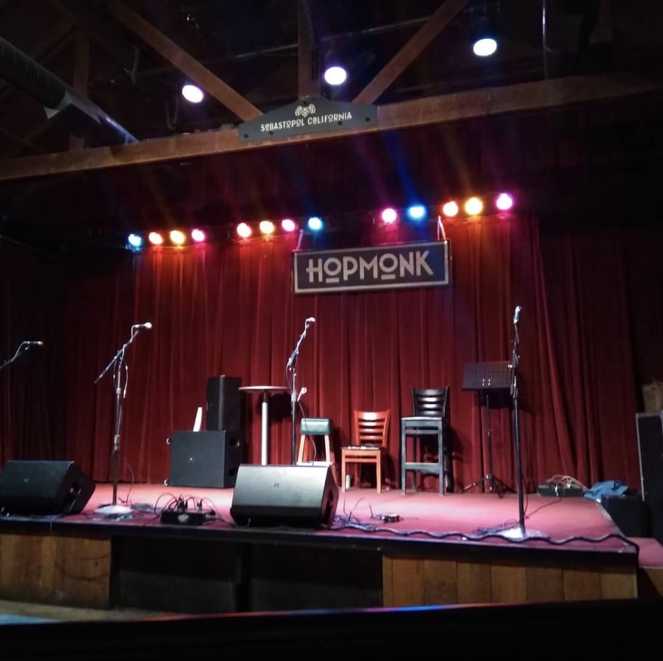 Photo of the performance area at brewery HopMonk Seb in Sebastapol, CA
