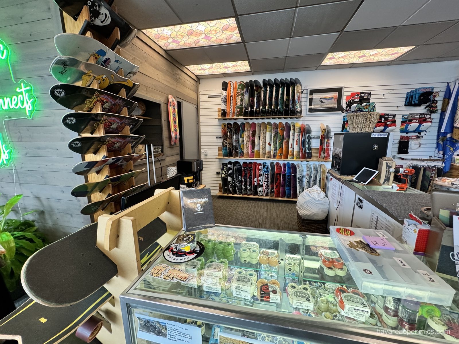 The skate tech counter at Up The Creek Records