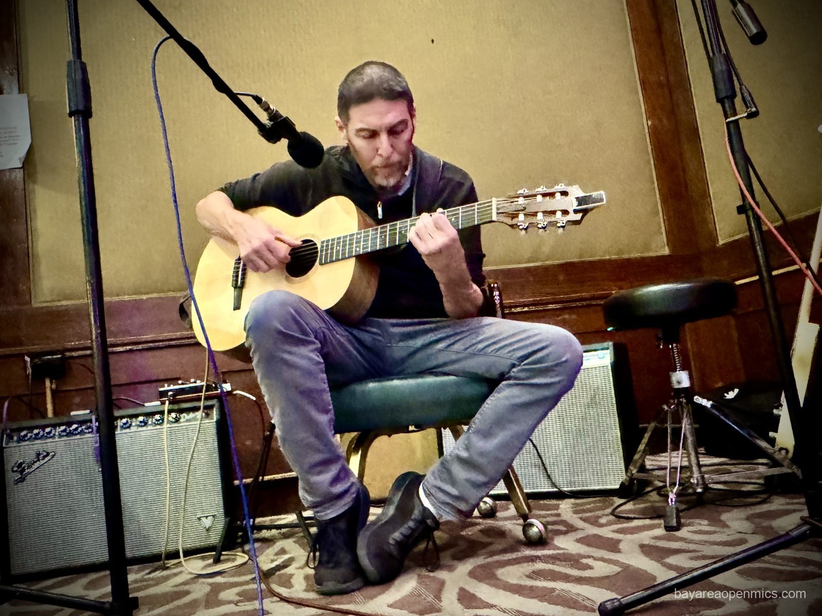 Erel performs at the Three Flames open mic in San Jose