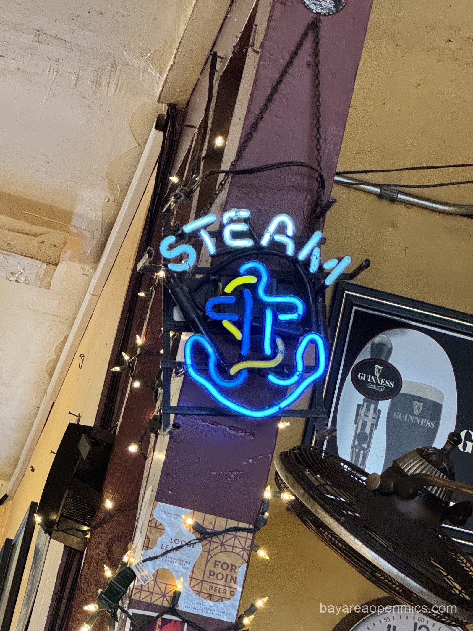 The Anchor Steam neon sign at Simple Pleasures Cafe in San Francisco