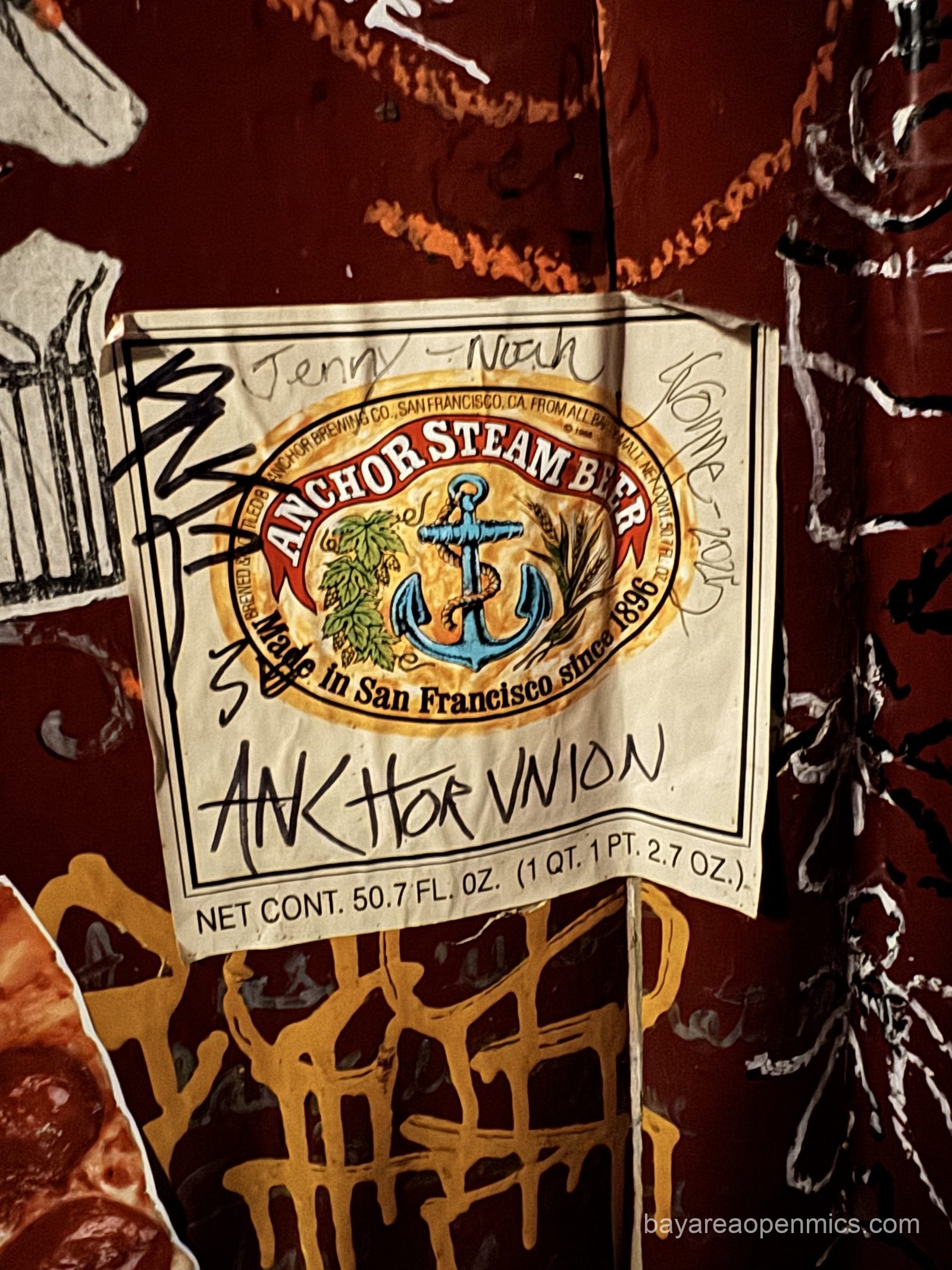 An Anchor Steam sticker at Simple Pleasures Cafe
