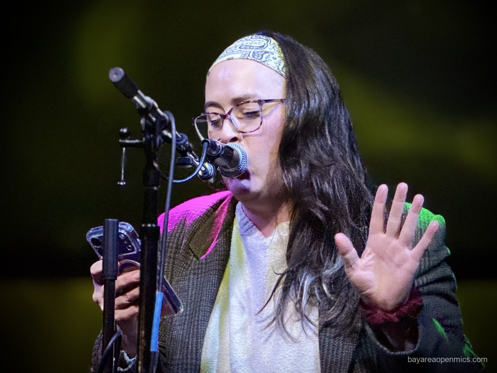 Dana June performs poetry at the Hotel Utah open mic in San Francisco