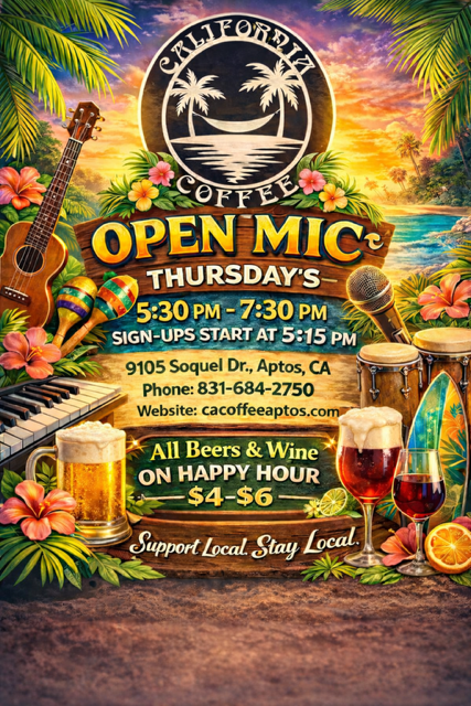 Flyer for California Coffee Open Mic at Ca Coffee