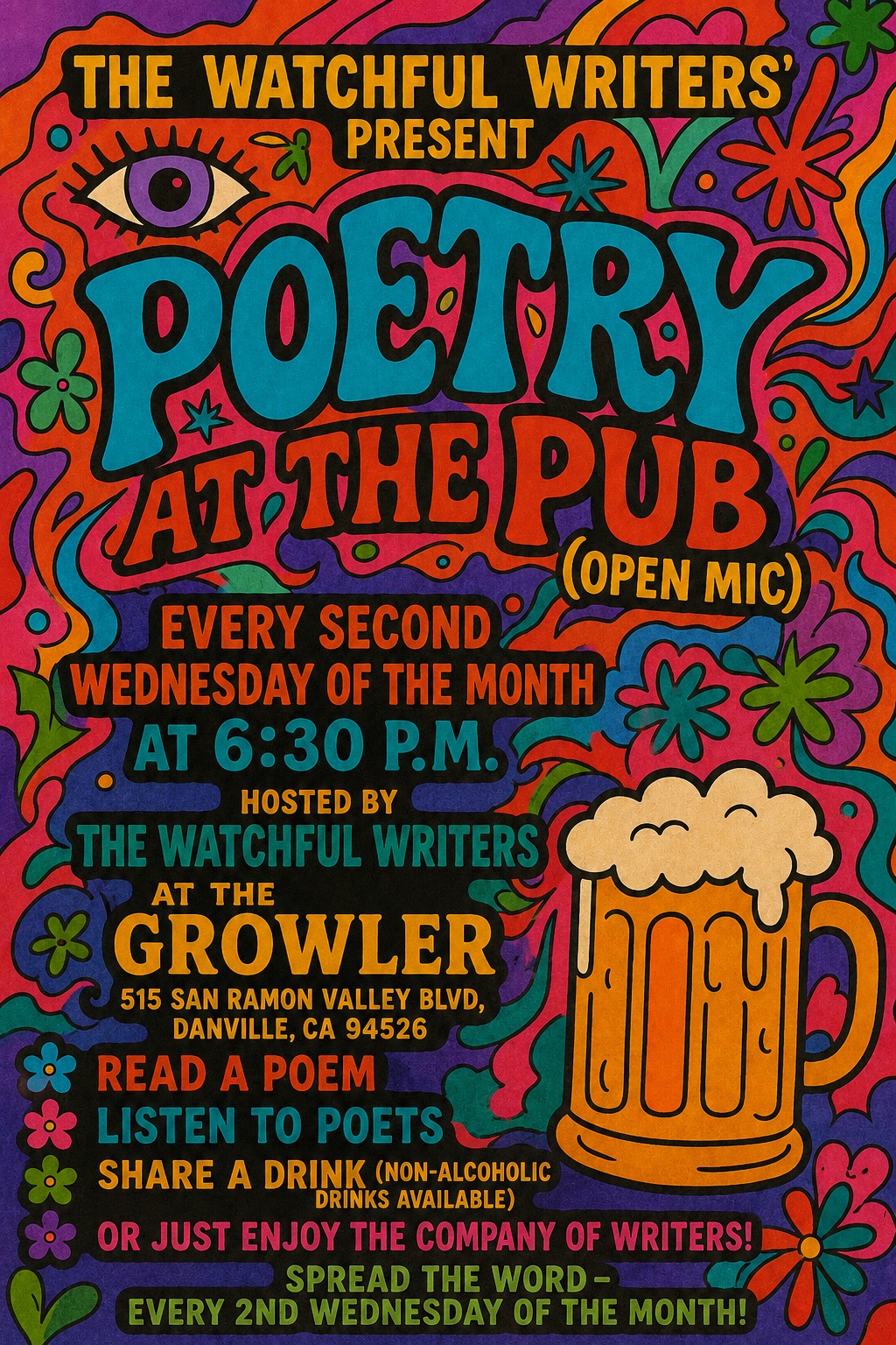 Flyer for Poetry at the Pub at The Growler