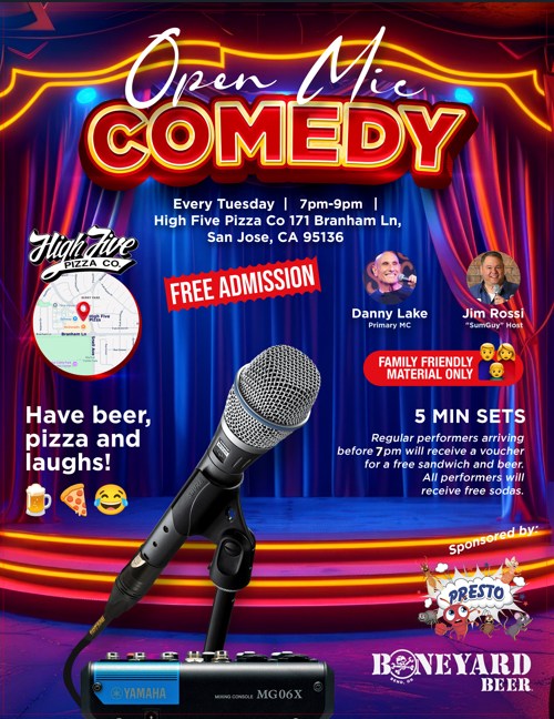 Flyer for High Five Pizza Co. Standup Comedy Open Mic at High 5