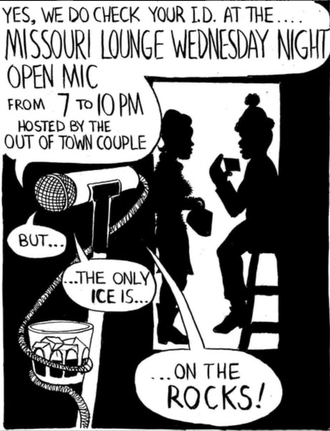 Flyer for Missouri Lounge Wednesday Open Mic at Missouri Lounge