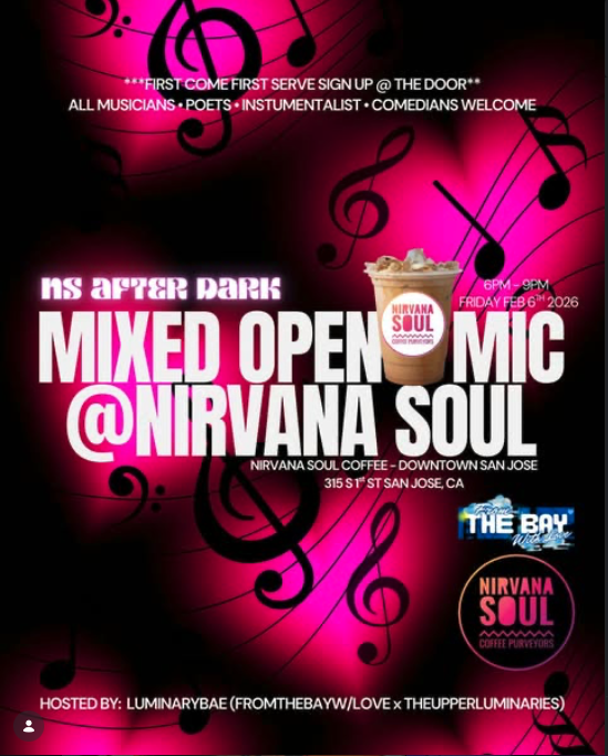 Flyer for Mixed Open Mic at Nirvana Soul at Nirv. Soul