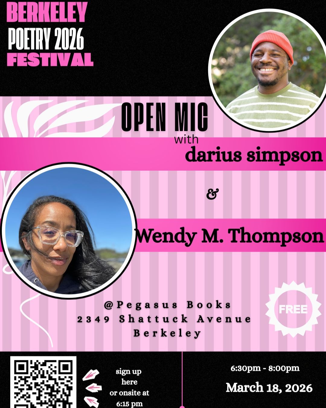 Flyer for Open Mic @ Berkeley Poetry Festival at Pegasus
