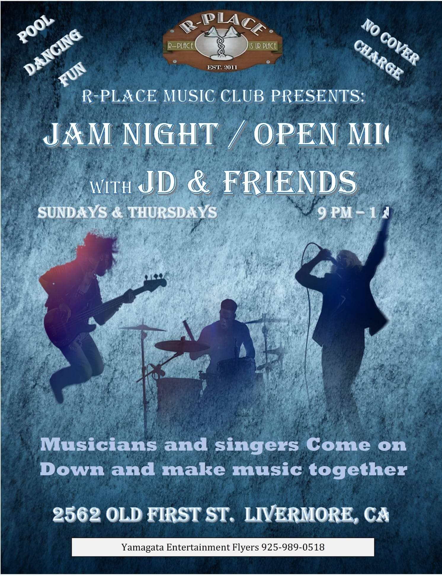 Flyer for R-Place Jam and Open Mic at R-Place Music Club