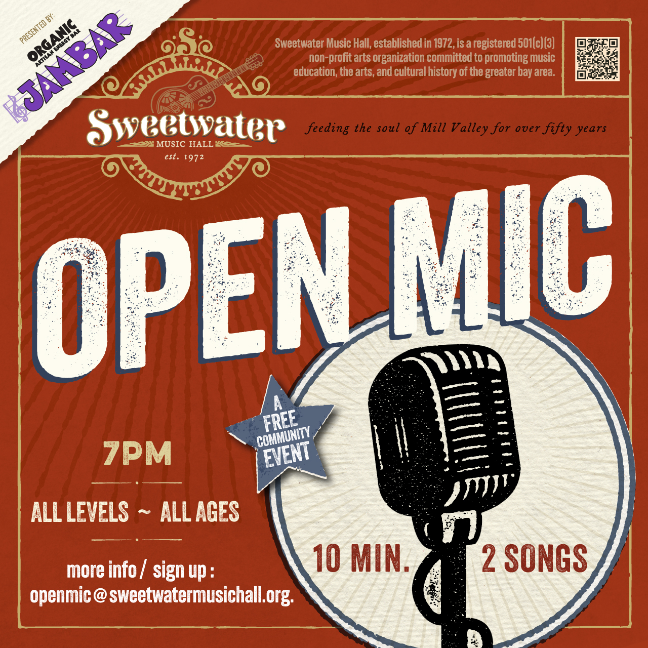 Flyer for Sweetwater Open Mic at Sweetwater