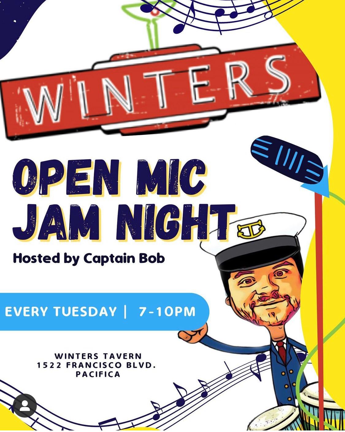 Flyer for Winters Tavern Open Mic Showcase at Winters
