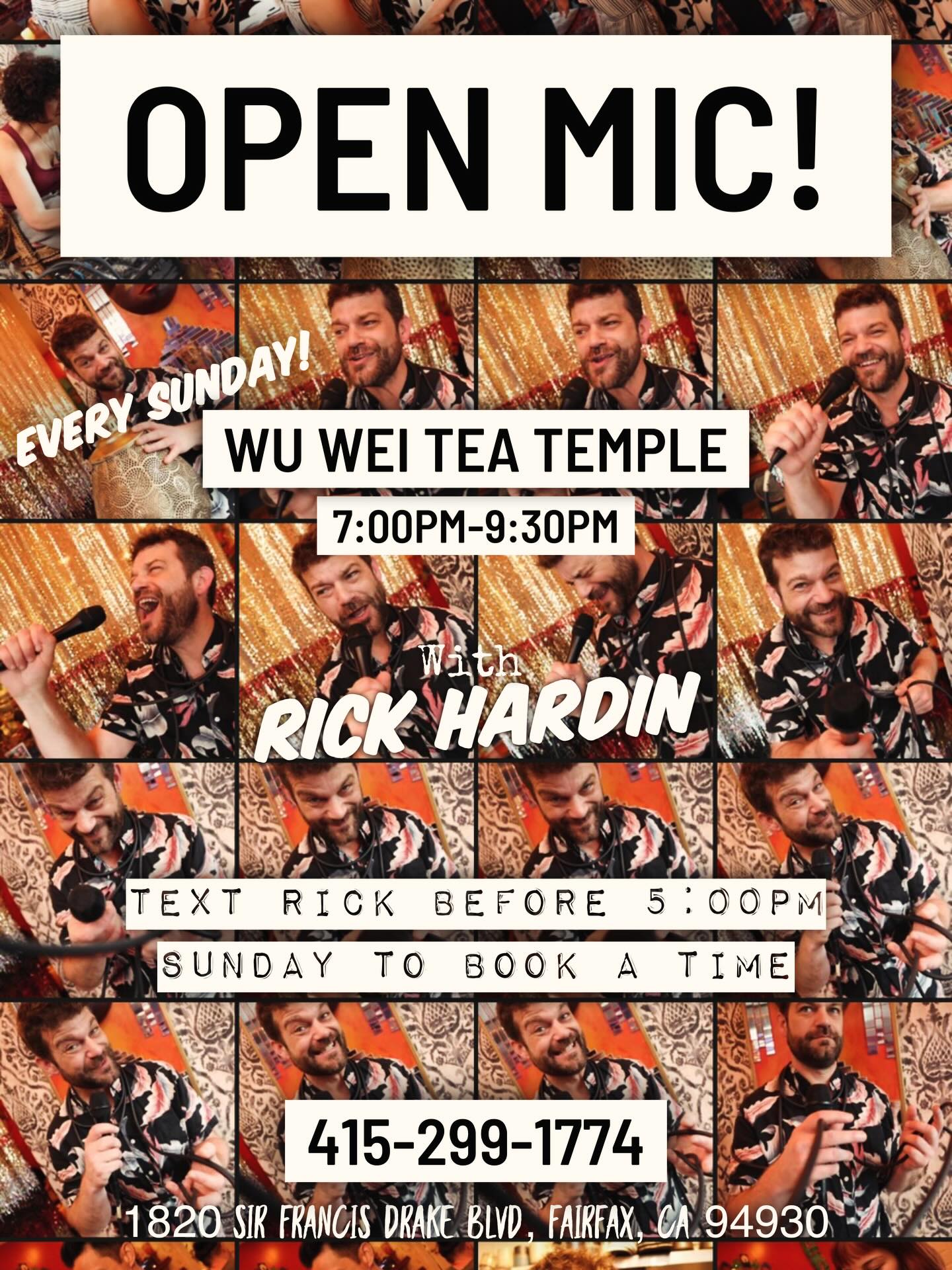 Flyer for Wu Wei Tea Temple Open Mic at Wu Wei Temple