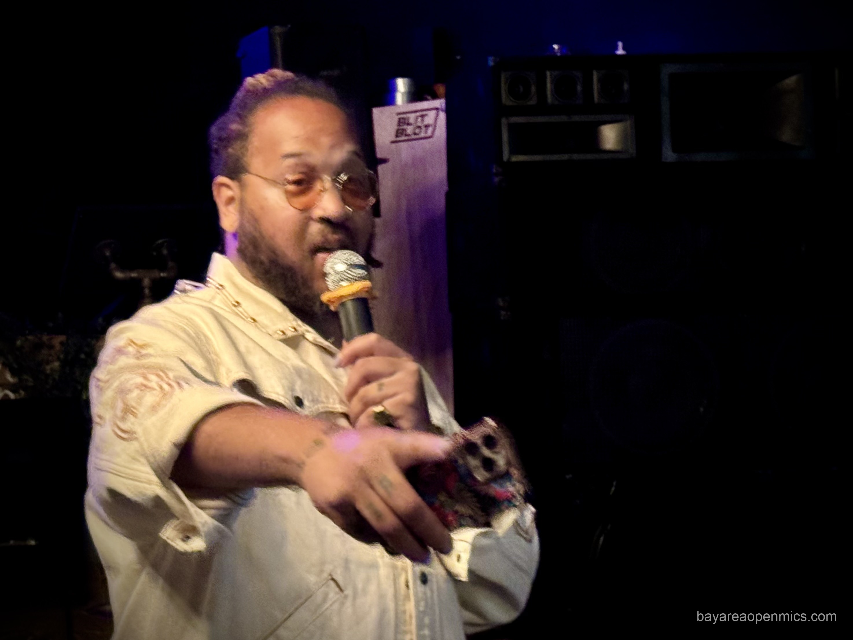 Muzik Ra, host at Fluid Open Mic in West Oakland, Oakland, CA