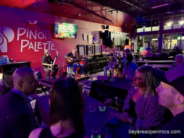 Photo of the performance area at wine bar Pinot's in Downtown Livermore, Livermore, CA