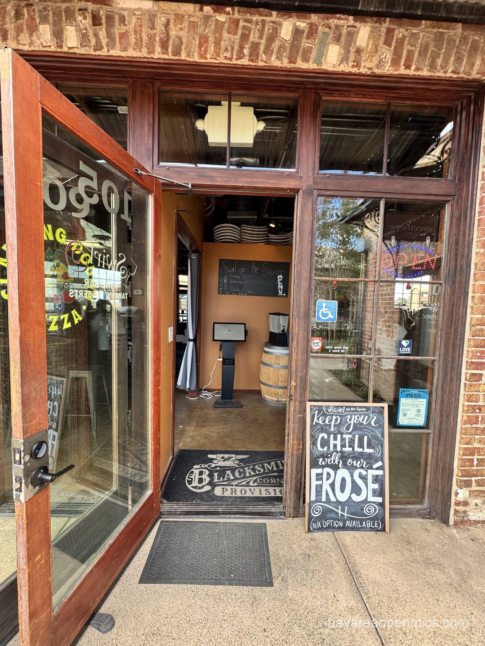 The back door of Swirl on the Square in Livermore, California