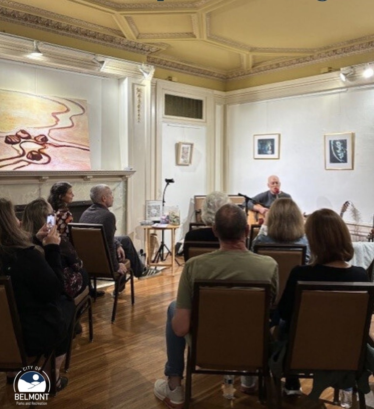 Photo of the performance area at art gallery Twin Pines in Belmont, CA